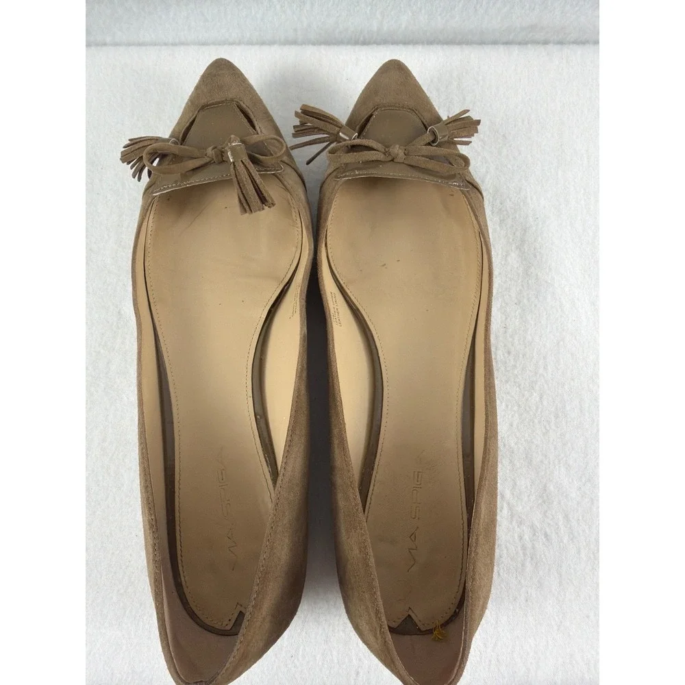 Via Spiga Devin‎ Brown Suede Tassel Bow Pointed Toe Ballet Flats Size 11M